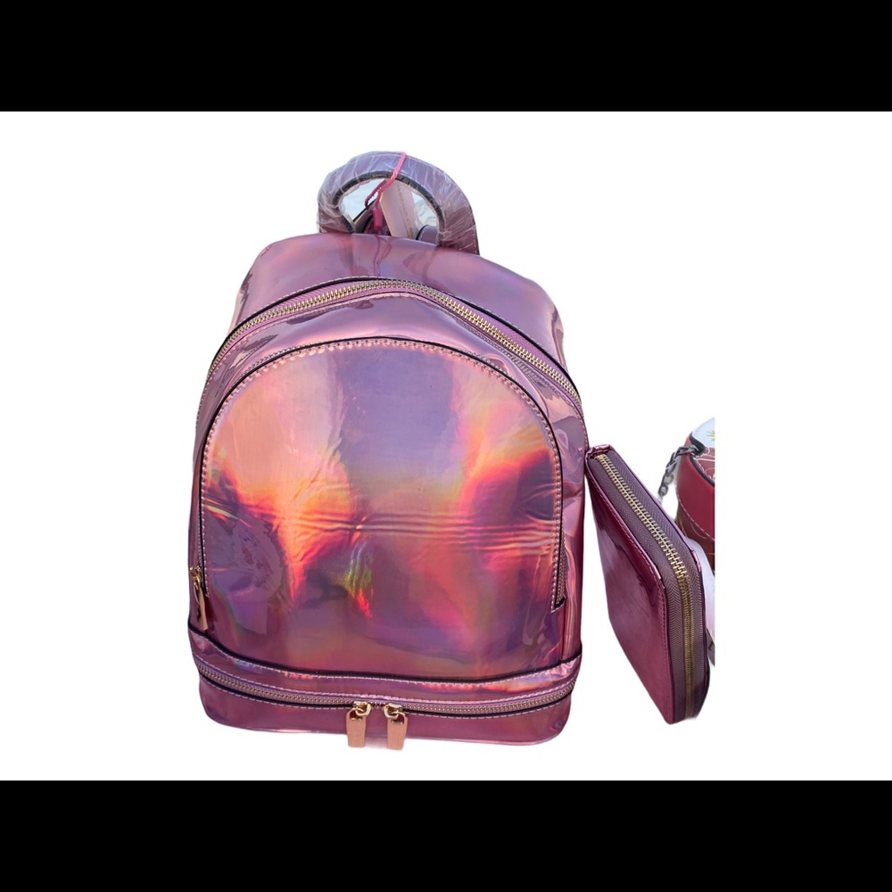 Metallic Pink backpack with wallet